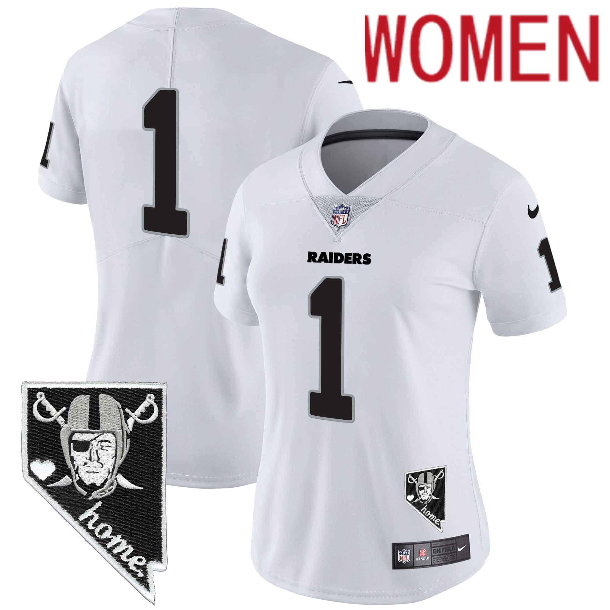 Women Oakland Raiders #1 No Name White 2024 Nike Nevada Home Patch Vapor NFL Jersey